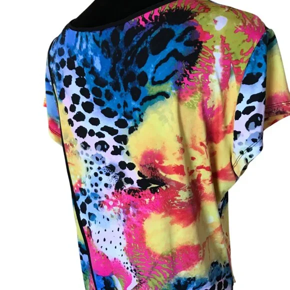 Nygard Faux Wrap Uneven Hem Blouse: Colorful Lightweight Silky Feeling Top M - Picture 10 of 11